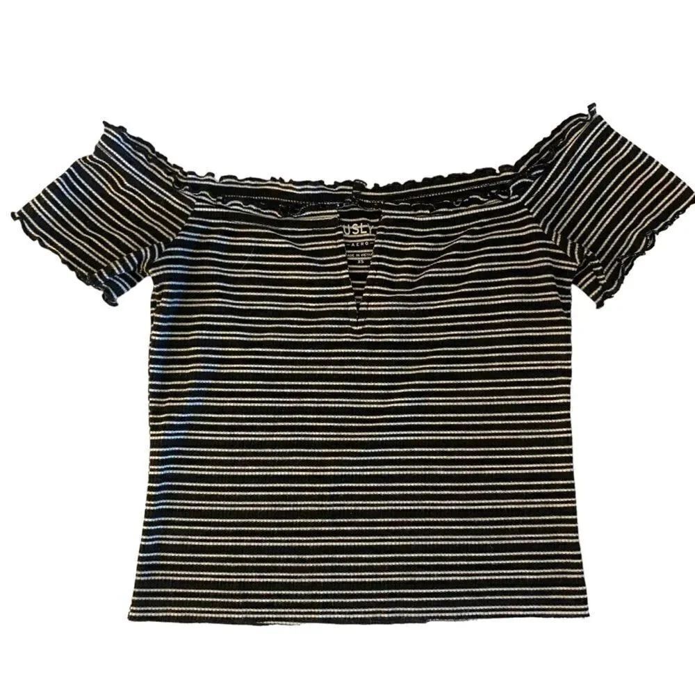 Aeropostale Striped Off Shoulder Top - Picture 2 of 5